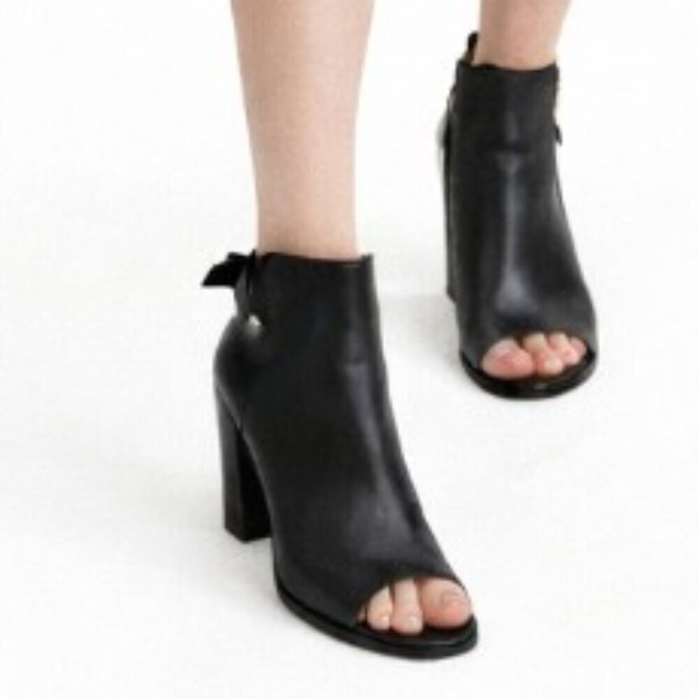 Rag & Bone Wyatt Black Leather Sling Back Peep Toe Heel, Size 40 (US 10)